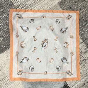 VTG Seashell‎ Scarf Avon with Orange Border & Beach Sand Design Background 34X34